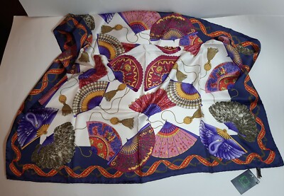 100% Silk Scarf SHOP VENETA Signed Original Fan Design