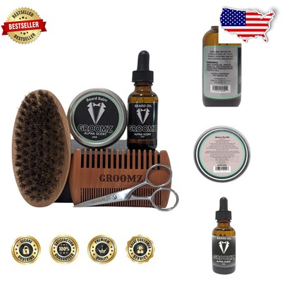 Natural Beard Grooming Set: Hydrating Oil, Balm & Styling Tools - All Hair Types