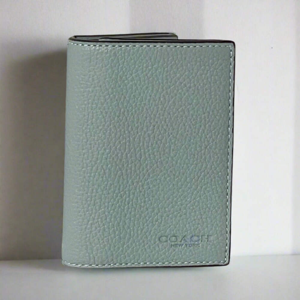 Coach Bifold Card Case Leather Wallet Mens Gray Pebbled Slim CS476