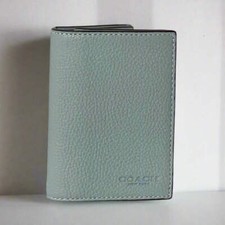 Coach CS476 Bifold Card Case Mens Gray Pebbled Leather Slim Wallet