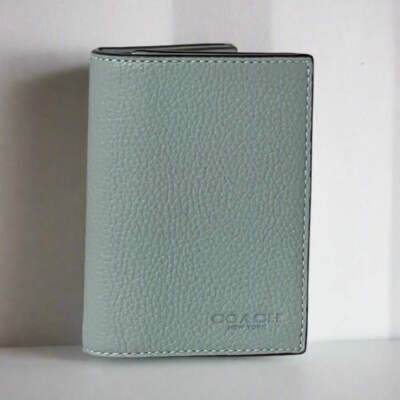 Coach CS476 Bifold Card Case Mens Gray Pebbled Leather Slim Wallet