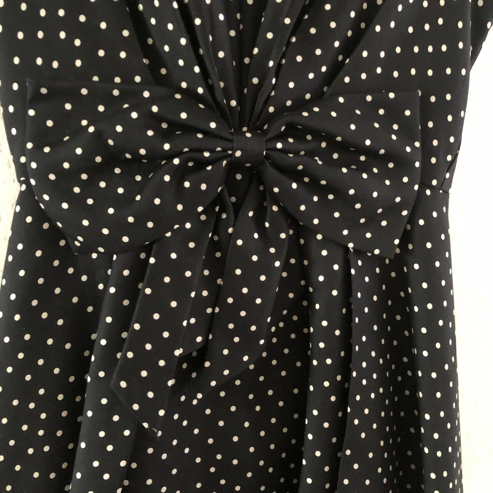 Abito midi Kate Spade NewYork Freesia nero bianco a pois 2 fiocchi seta cotone DM