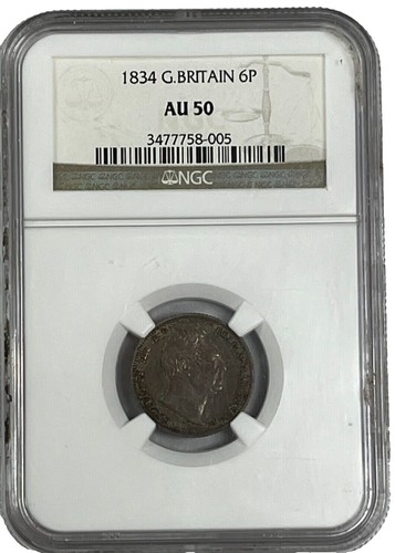 1834 Great Britain Silver 6 Pence PCGS AU 50 S-3836 William IV KM