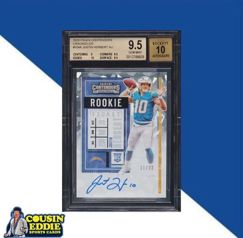 2020 Panini Contenders Justin Herbert Cracked Ice Rookie Ticket Auto BGS 9.5 /22