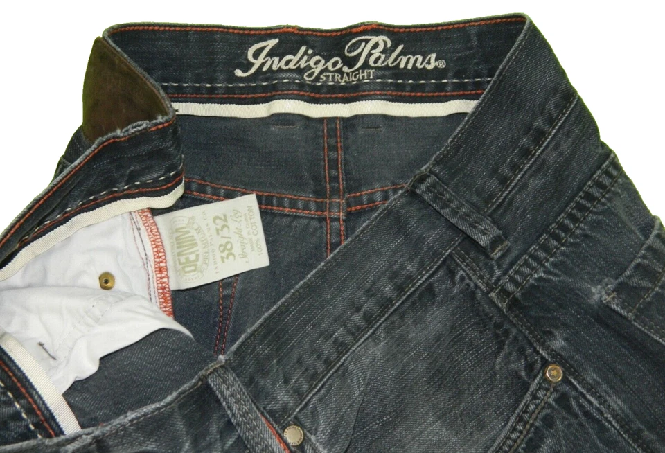 Men's Straight Jeans Indigo Palms Premium Denim Tag 38x32 measured Size 35x30 - Image 2 of 4