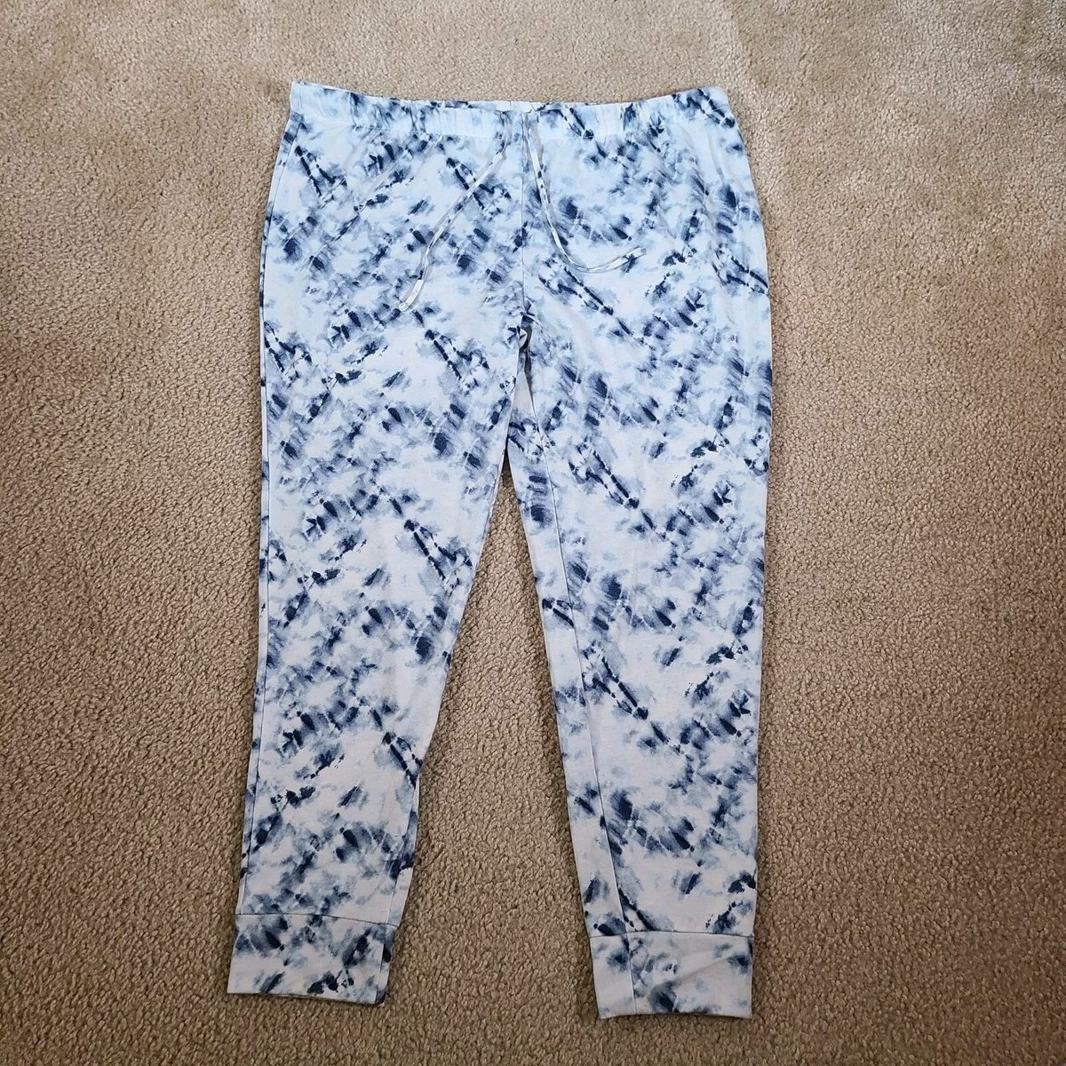 Lucky Brand Joggers Women's Sz XL Pajama Pants Blue White Tie