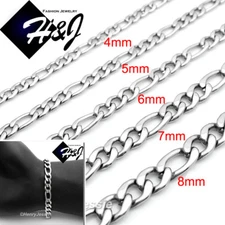 7"-11"MEN WOMEN Stainless Steel 4/5/6/7/8mm Silver Figaro Link Chain Bracelet