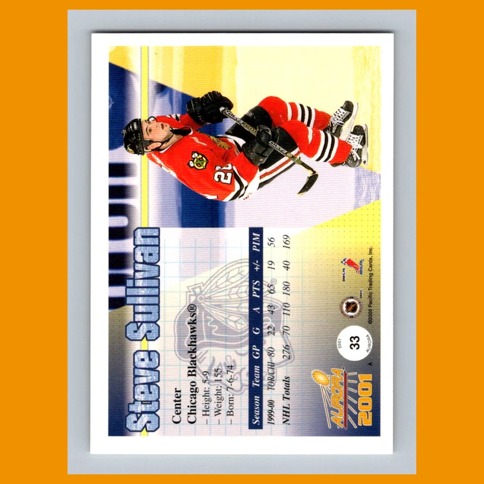 Steve Sullivan #33 2000 Pacific Aurora Chicago Blackhawks Hockey Card NHL NM - Image 2 of 3
