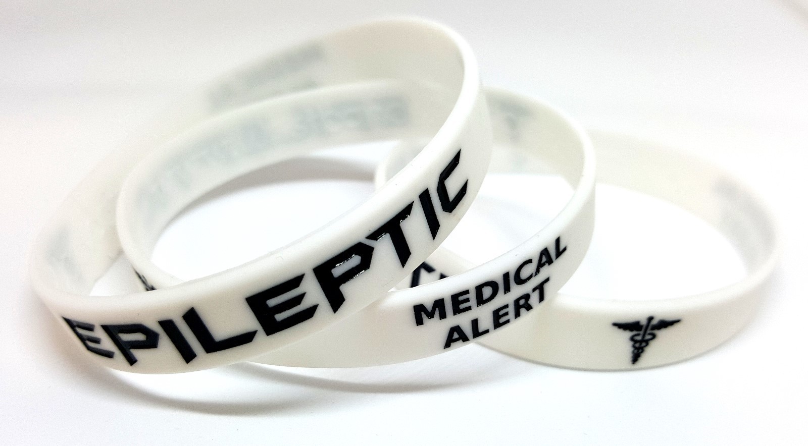 2x White EPILEPTIC epilepsy Medical Alert Wristband bracelet rubber