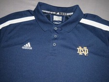Men's Adidas ClimaLite 100 Polyester Notre Dame Navy Blue Polo Golf Shirt Large