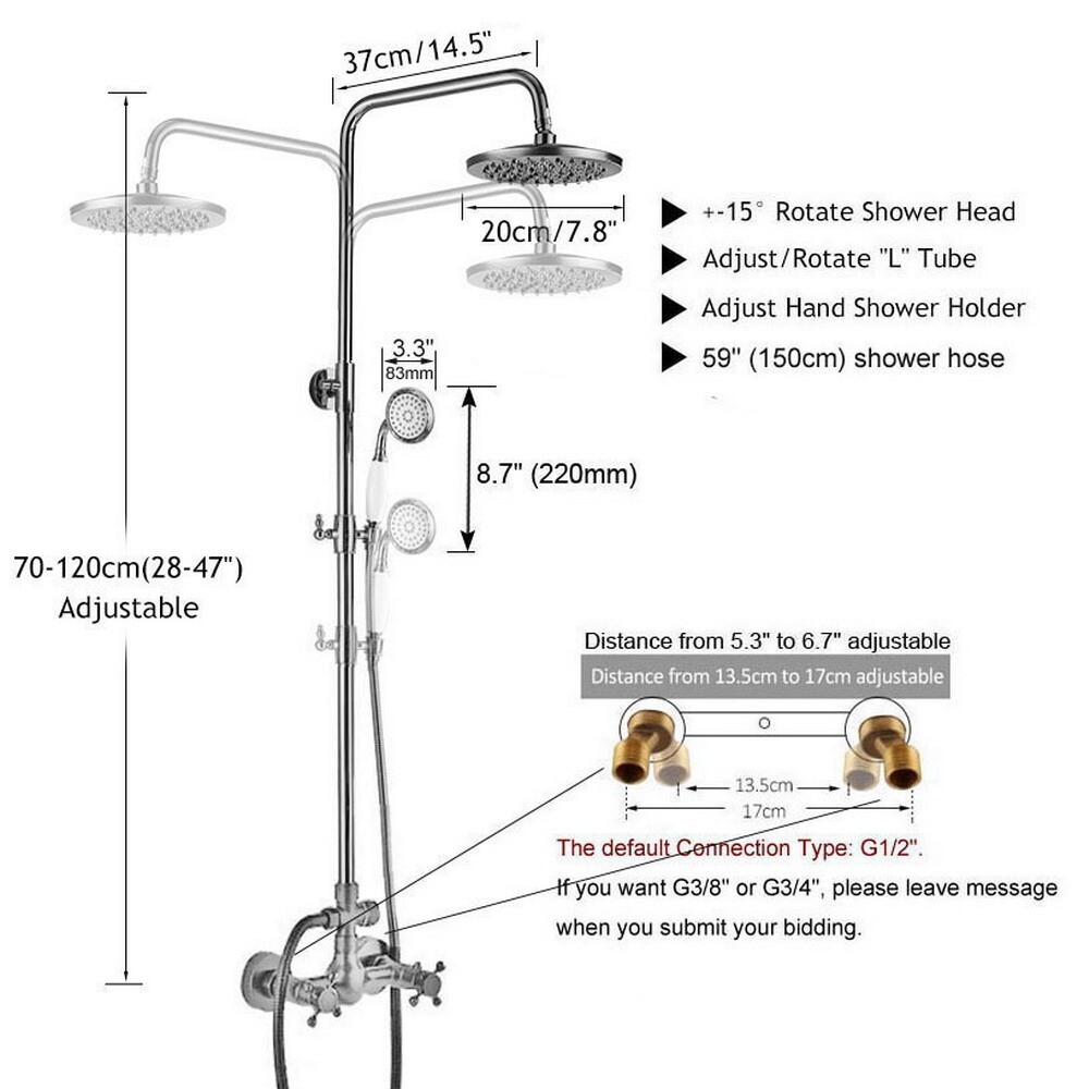 DLL Antique Red Copper Round Rainfall Shower Faucet – Wall-Mount 2-Handle Mixer Set