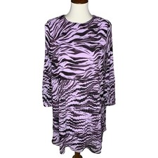 Nine West Crystal Pleated Shift Dress Size XS Purple Zebra Print Keyhole Back