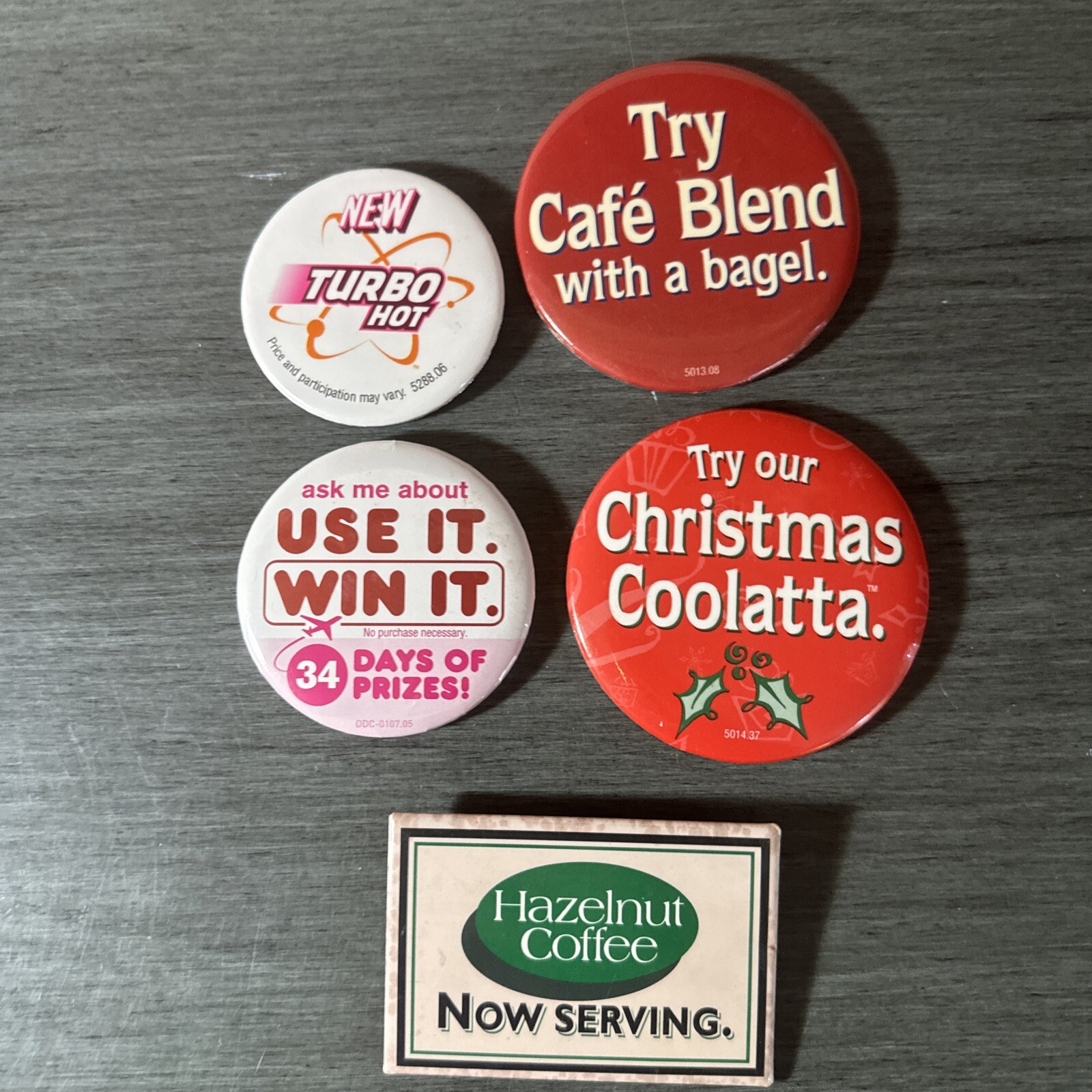 Vintage 5 Dunkin Donuts Employee Pins Retro Collectible Set