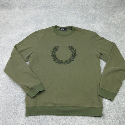 Fred Perry Jumper Mens Small Green Pullover Sweater Crew Casual Retro Mod Crest