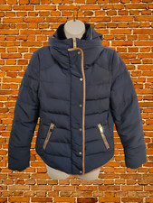 ZARA NAVY PUFFER JACKET SMALL DOWN FEATHER WOMENS PADDED COAT CONCEALED HOOD 