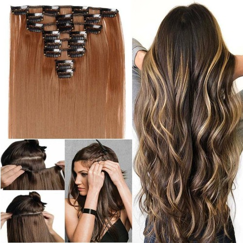 Thick 8Pcs 18Clips Clip in Full Head Hair Extensions Curly Straight For Woman US - Picture 26 of 69