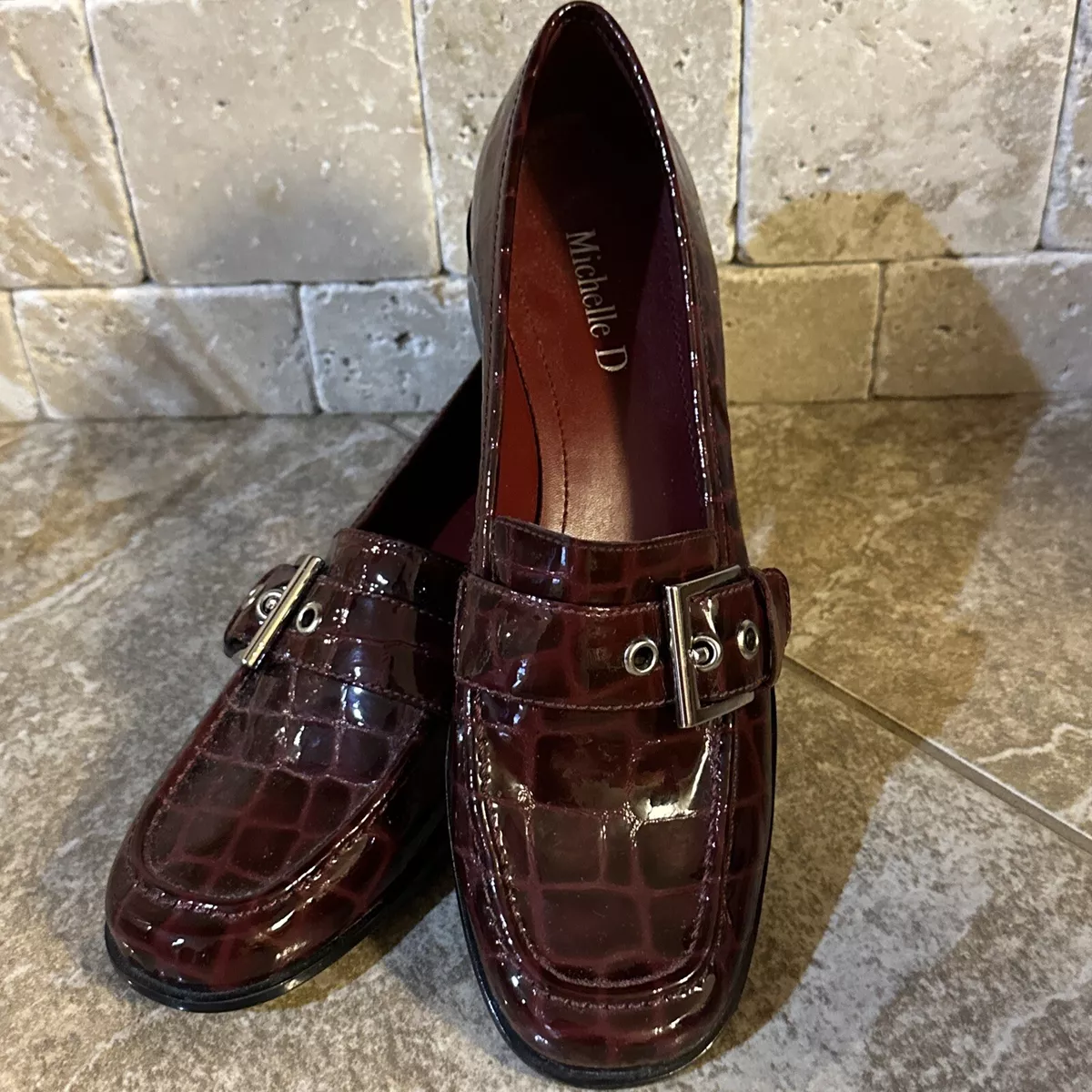 Burgundy patent loafers sale