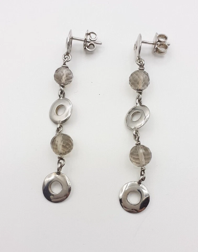 Orecchini quarzo fumè argento 925 diamanti brown ct 0,4 gioiello donna - Immagine 3 di 3