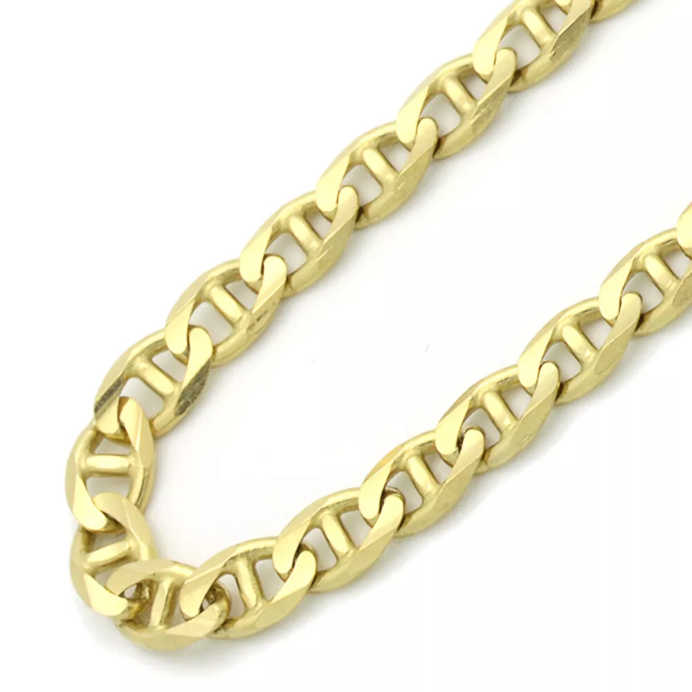 Men s 4mm 14K Yellow Gold Chain Flat Mariner Link Chain Necklace