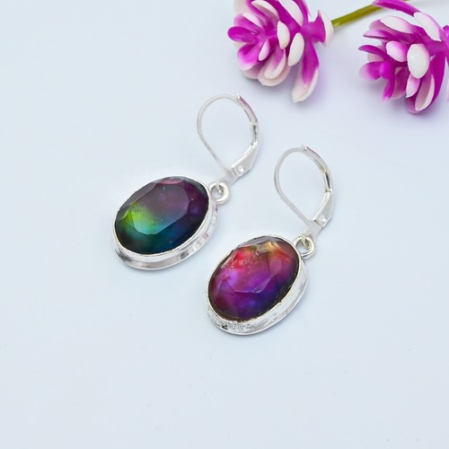 Natural Ammolite Gemstone Handmade 925 Sterling Silver Jewelry Earring Love Gift - Picture 3 of 5