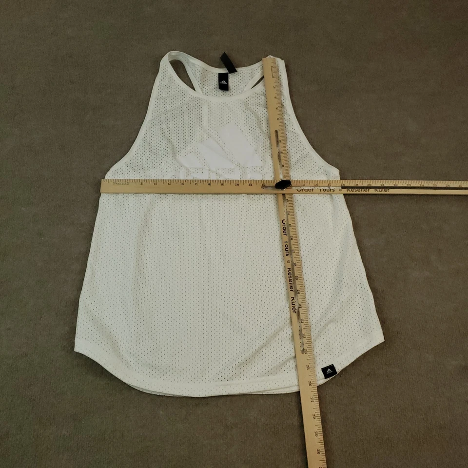 Camiseta sin mangas Adidas para mujer grande blanca elástica espalda deportiva correr yoga malla Foto 2 de 4