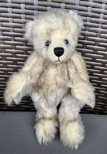 FULLY JOINTED ARTIST GRAY TIPPED MOHAIR BEAR BLUE EYES 9” Lynne Betzler Tush Tag