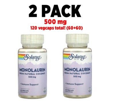 Solaray, Monolaurin, 2 PACK, Immune System Support, 500 mg, 60 VegCaps each