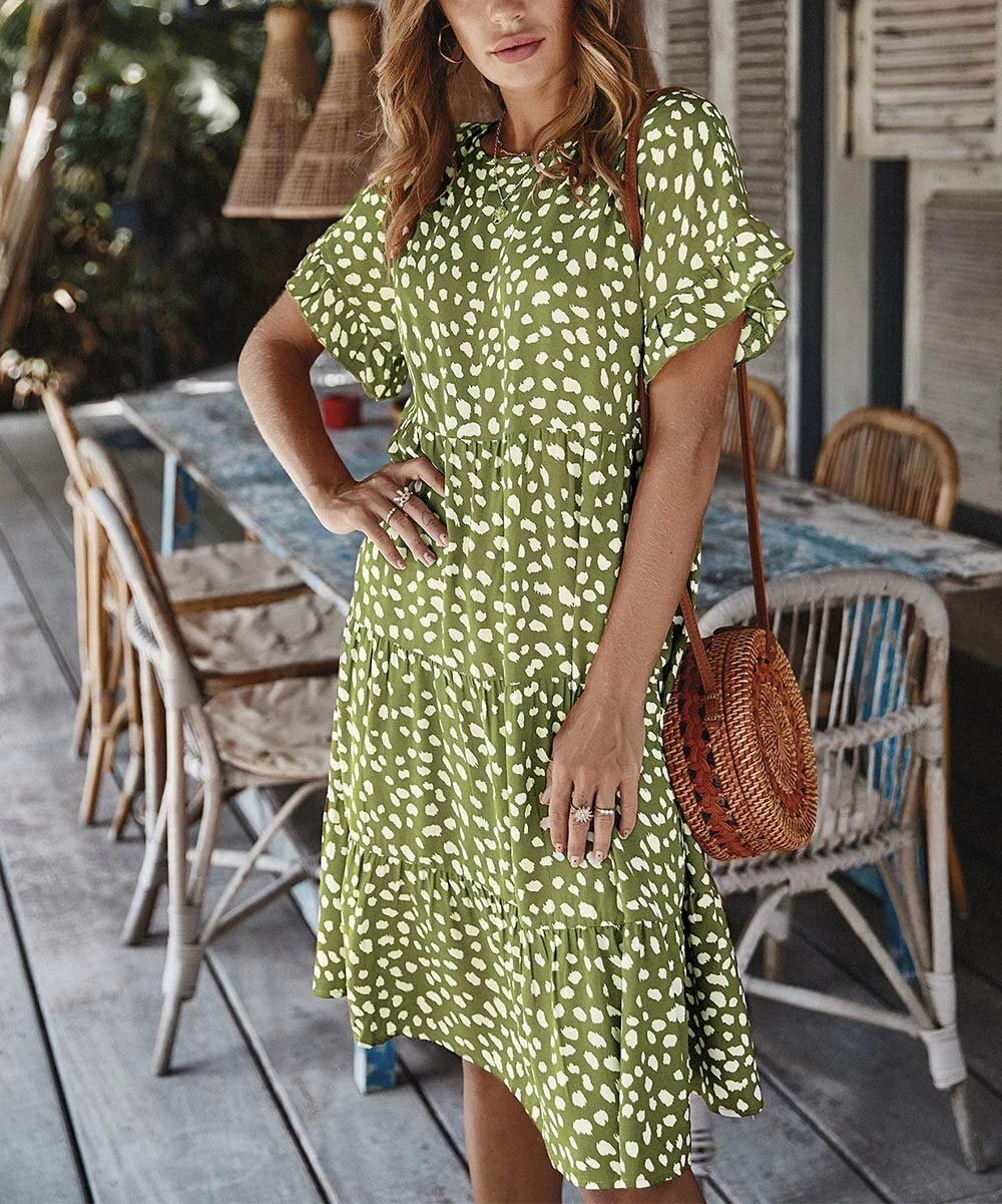 Robe décalée à col crevette mode Supreme Fashion verte mouchetée taille M