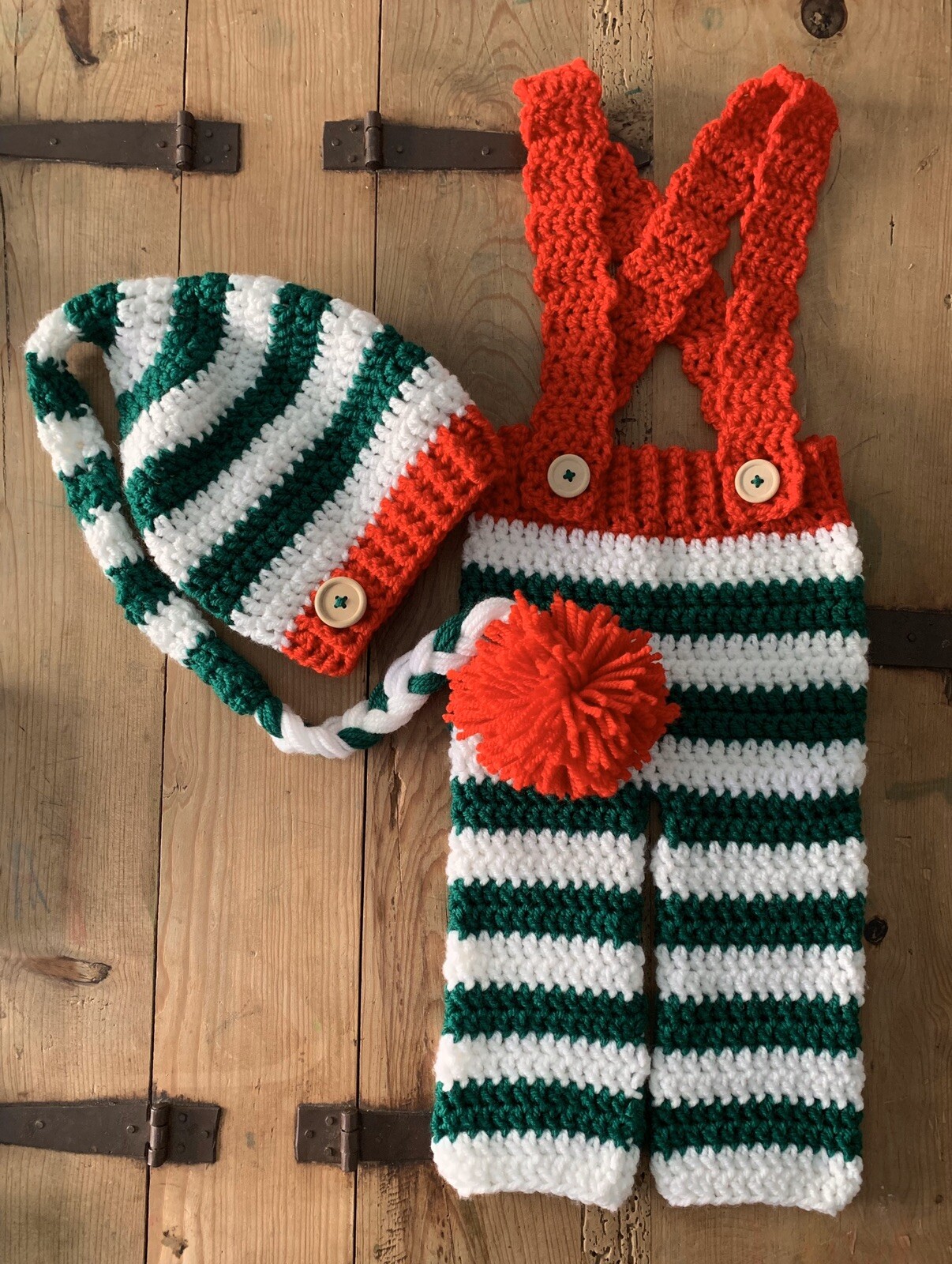 Disfraz Duende Navidad Bebé Gorro Elfo 6/9 Meses Nuevo Crochet Rojo Verde Atrezo