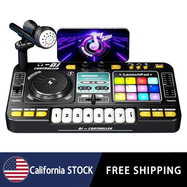 Kids DJ Mixer Table,Music Toys with Piano Keys,DJ Turntable,Reaction Music Games