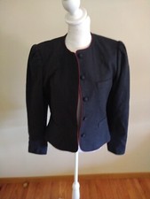 Vintage Women's Sasson Paris New York Navy Blazer Size 8/9 Lined Puff Shoulder