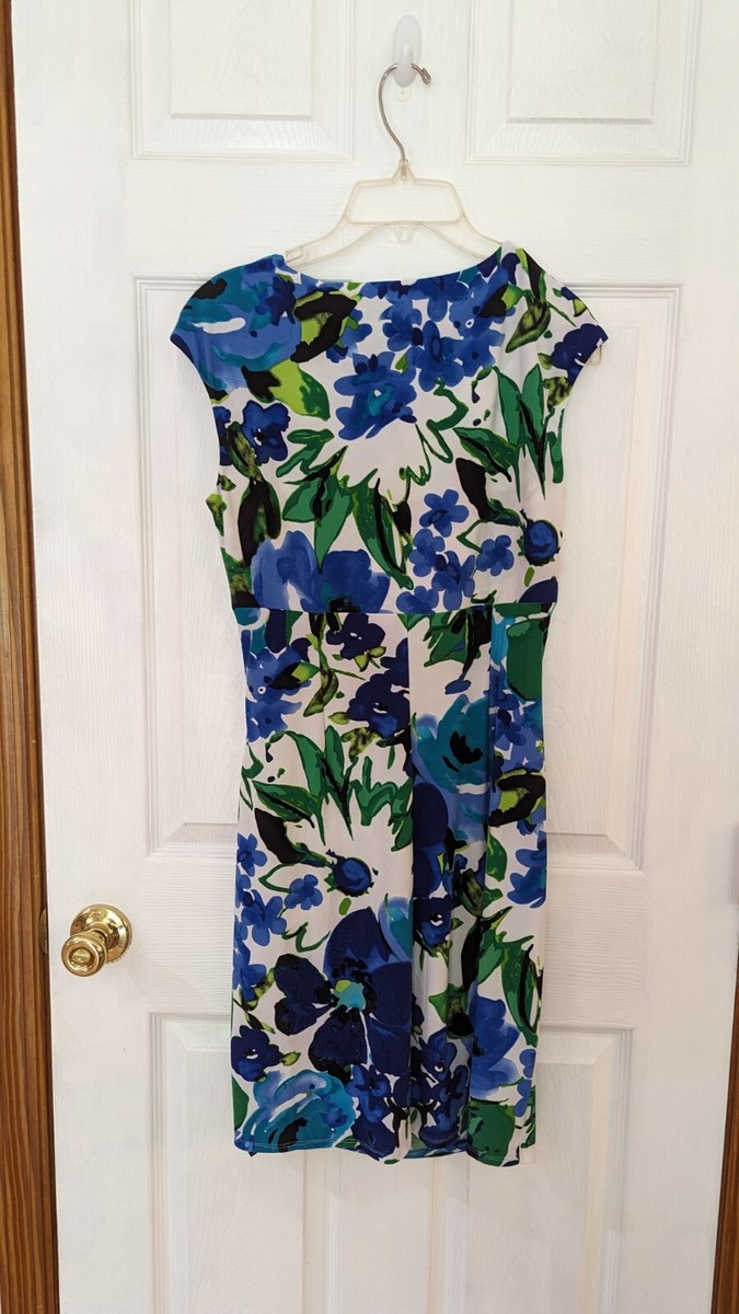 Ralph Lauren Blue Green Floral Stretch Surplice Gathered