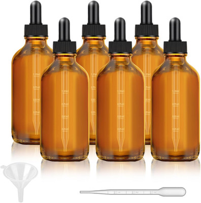 6 Pack, 4 Oz Dark Amber Dropper Bottles with Measured Dropper, Glass Eye Dropper