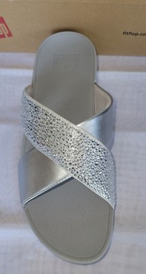 Fitflop Lulu Crystal Metallic Cross Slides Sz 11 Women's - Silver