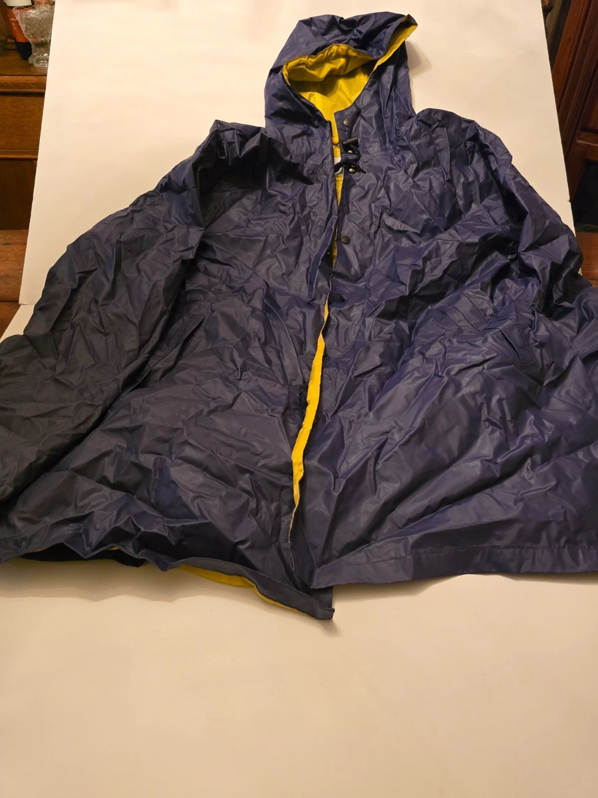 Raincoat Activa Hooded Zip Front Lightweight Built-in Carry Bag Blue Yellow XXL