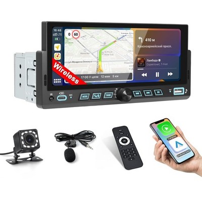 6.86'' Wireless Carplay Car Stereo Single Din Touchscreen Radio Android Auto B...