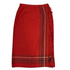 Requirements Plaid Fringe Midi Skirt 16 Red Vintage Straight Modest Boho Preppy