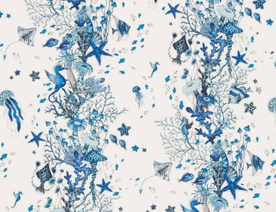 CLARKE AND CLARKE CURTAIN FABRIC DESIGN Seaforest 6 MTR BLUE  EMMA J SHIPLEY