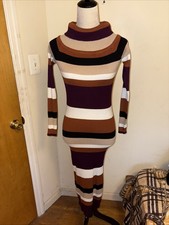 Fashion Nova Women’s Striped Turtleneck Sweater Dress With Ribbed Texture Size S