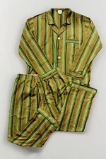 Vintage JC Penney Pajama Set Mens Large Green Striped Sleep Pants Shirt 70s JCP