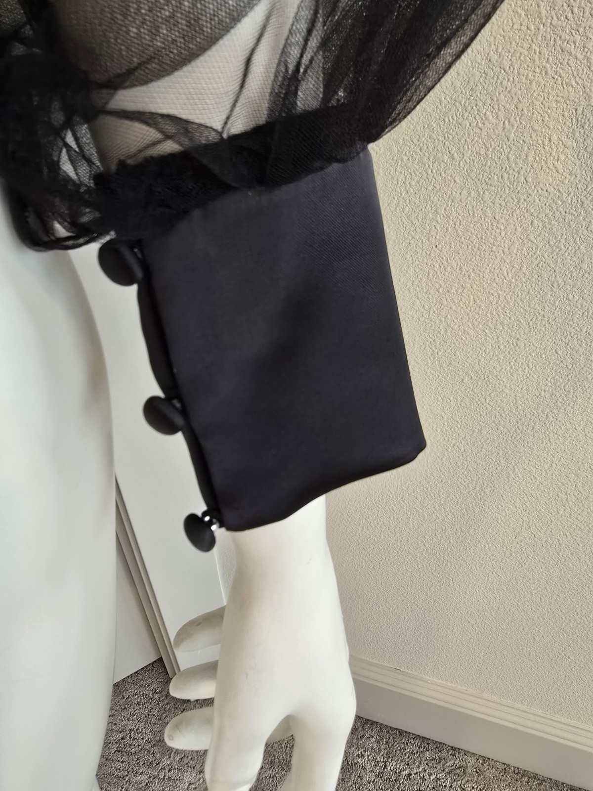 Zara Black Baloon Sleeve Sheer Mesh Blouse Top Sz S NWT image 4