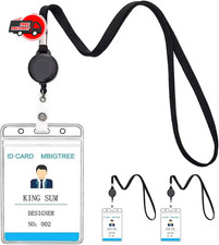 3 Pack ID Lanyard Sets with Badge Reel  Clear Vertical Card Holder Black