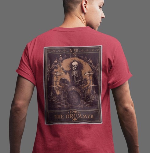 The Drummer Tarot Card Shirt, BACK PRINT Skeleton Drum Player - Picture 4 of 20