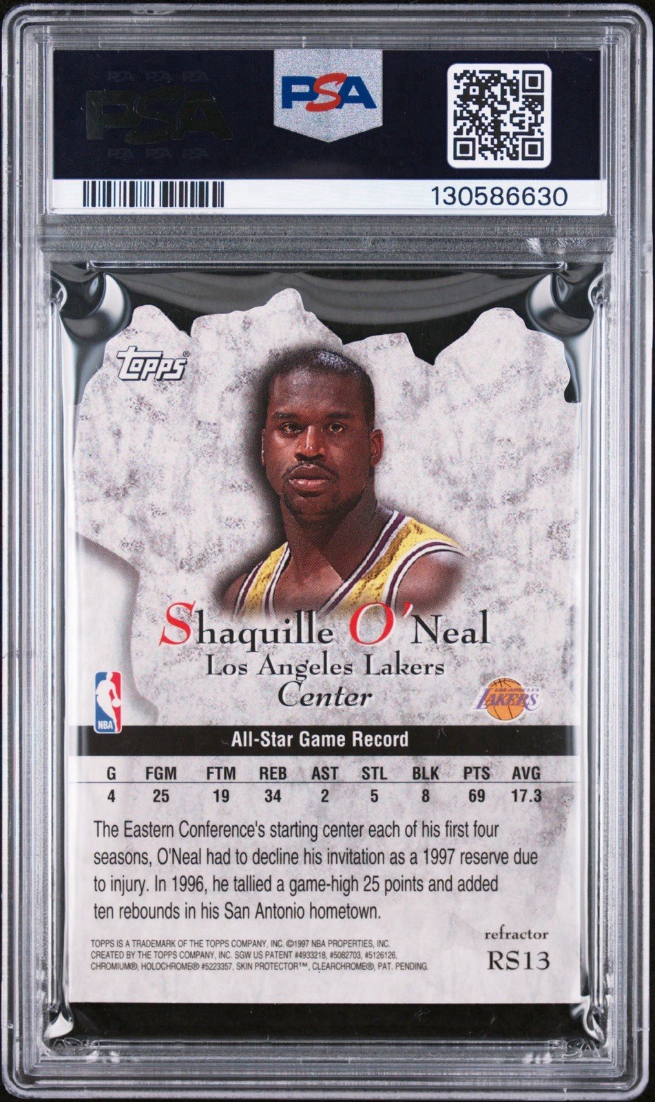 1997 TOPPS SHAQUILLE O’NEAL ROCK STARS REFRACTOR CARD #RS13 *GRADED PSA MINT 9! view 2