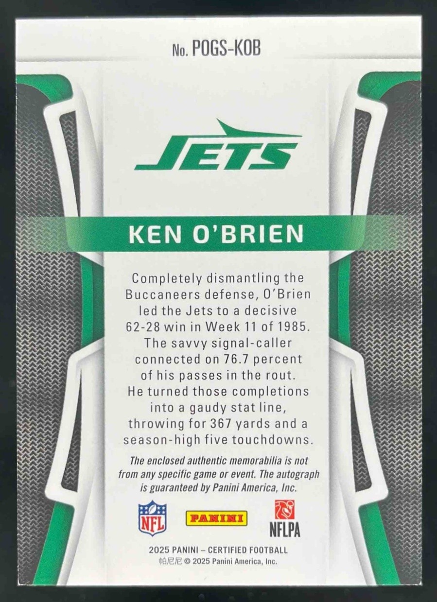 2025 Panini Certified Ken O'Brien Piece of the Game Signatures /149 Auto Jets view 2