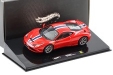 1:43 Hot Wheels Elite Ferrari 458 Speciale Coupe 2013 Red With White/Blue Stripe