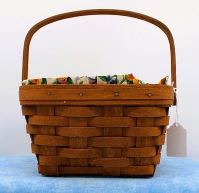 1989 Longaberger Basket w/ Floral Liner & Protector   Signed   Handwoven USA