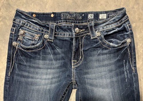 Miss Me Jeans Womens 28 Blue Boot Cut Bling Flap Pockets Embroidered 28x34 - Picture 3 of 7