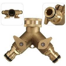 2 Way Brass Garden Hose Pipe Tap Adaptor Twin Hosepipe Connector Splitter Double