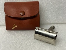 Vintage Clean GILLETTE Travel Kit Razor Short Handle in Leather Case